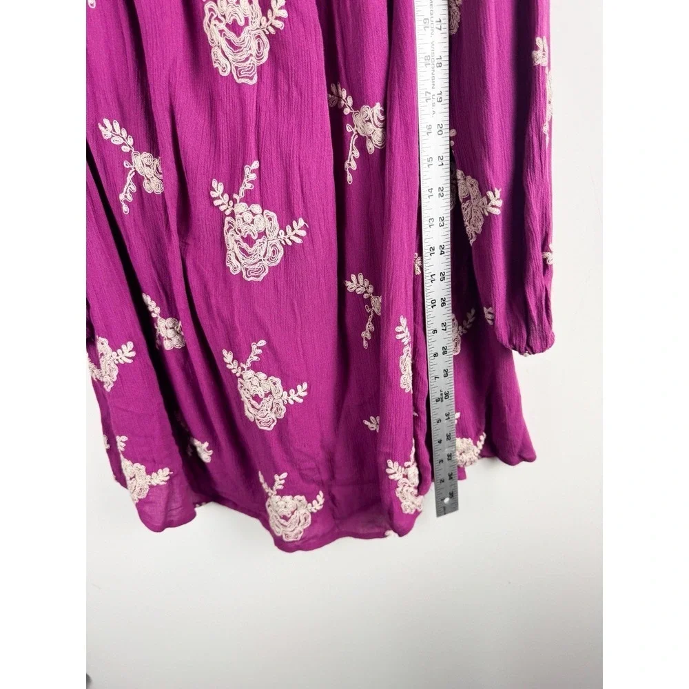 FREE People Emma Floral Embroidered Tunic Mini Dress in Berry Sz S Flowy Boho